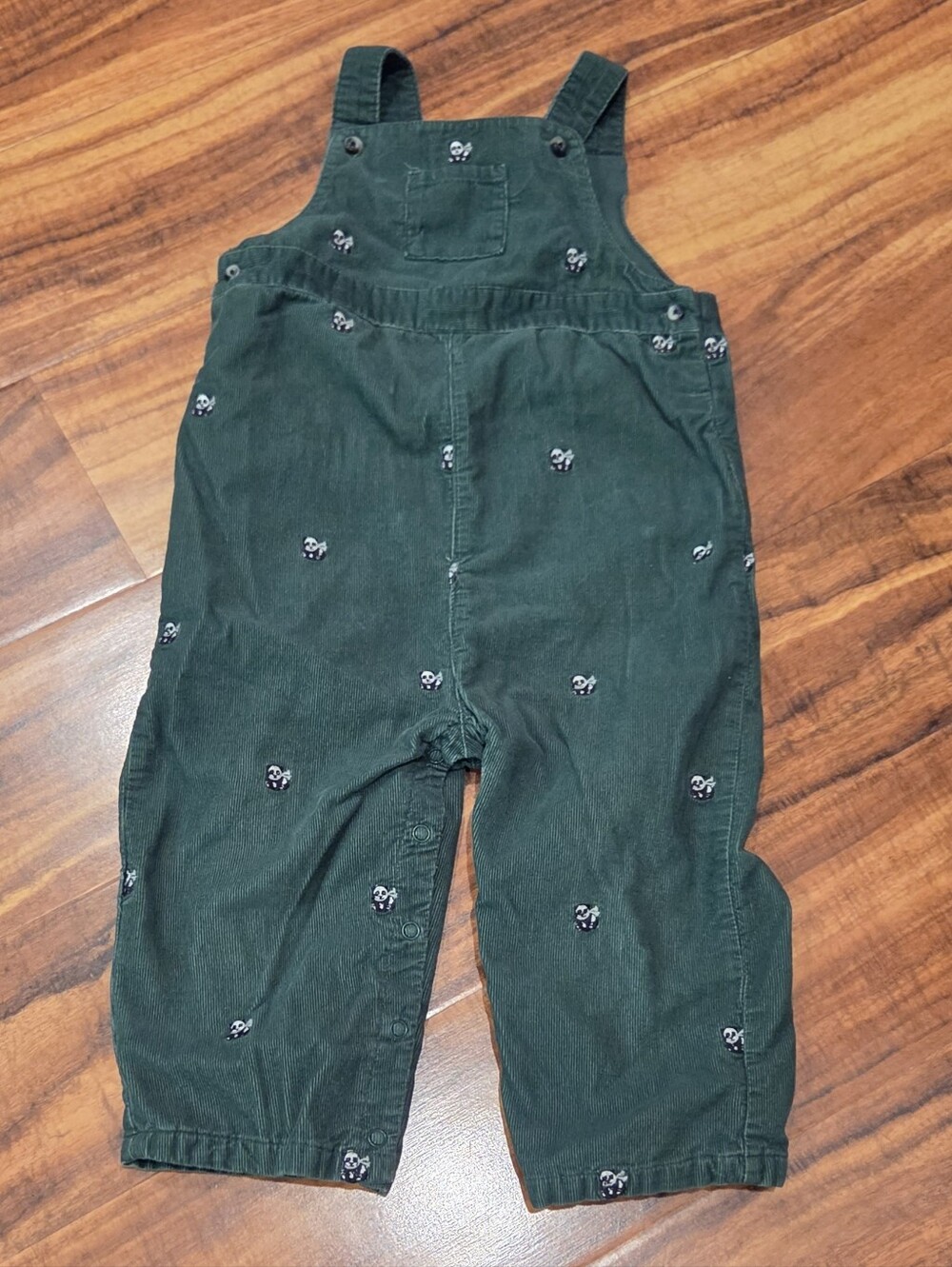 Janie and Jack EUC 12-18 Montjs Green Panda Corduroy Overalls